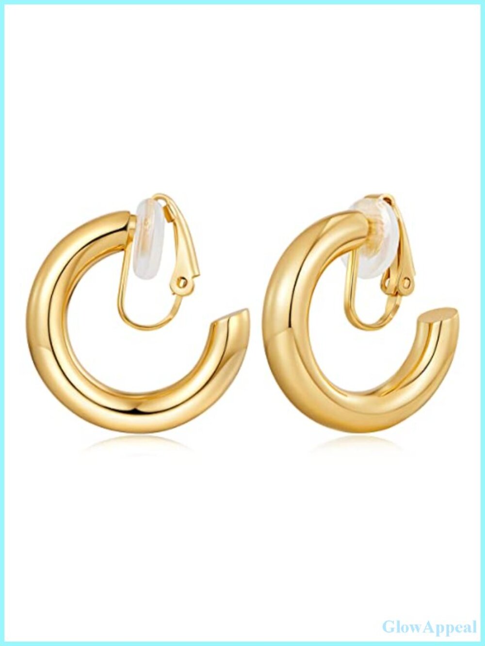 Chunky Tube Hoop Clip-On Earrings for Women, Lightweight Hypoallergenic, Gold